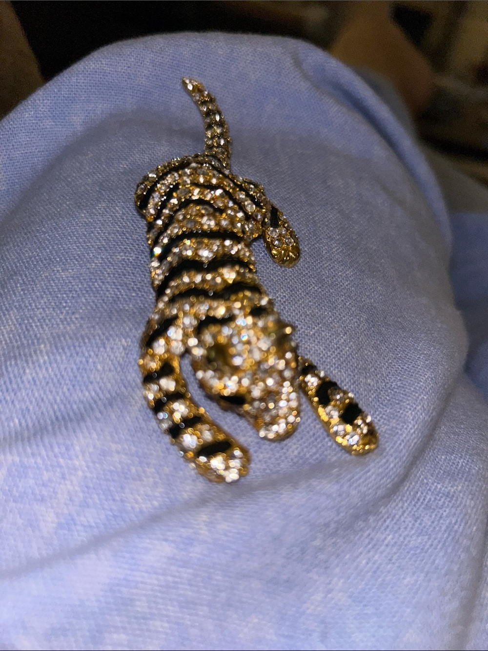 Gold Crystal Tiger Brooch with Black Stripe Detail - Picture 6 of 7